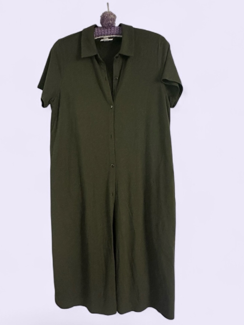 J. Jill Olive Green Short-Sleeve Midi Shirt Dress